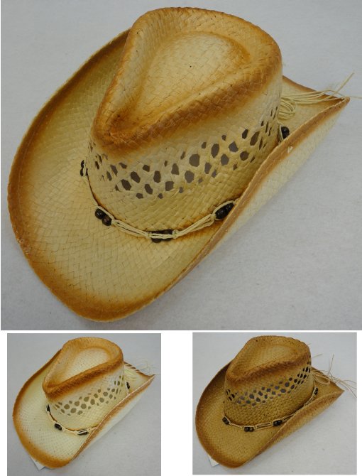 Paper Straw COWBOY HAT [Open Weave/Beaded HAT Band]